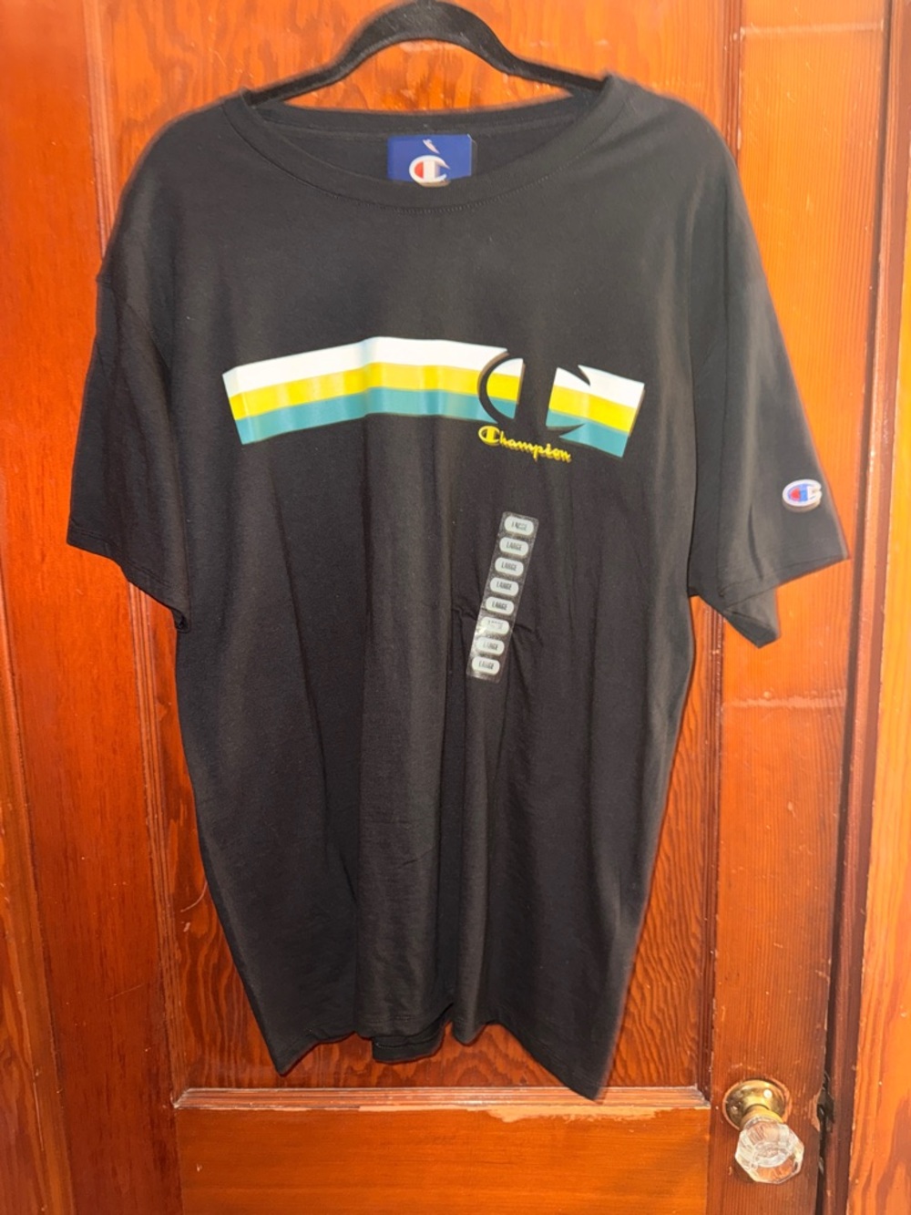 Champion Black Graphic T Shirt Large NWT Logo Tee
